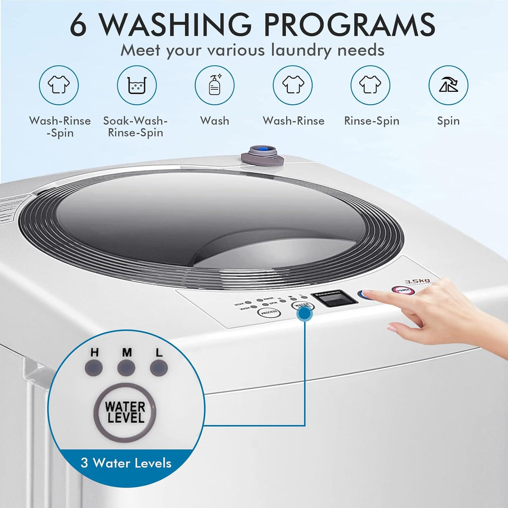 ARLIME Portable Washing Machine 1.2 Cu.ft, 8 lbs Capacity, Built-in Drain Pump, Full-automatic Washer and Dryer Combo for Apartment, RV, Dorm