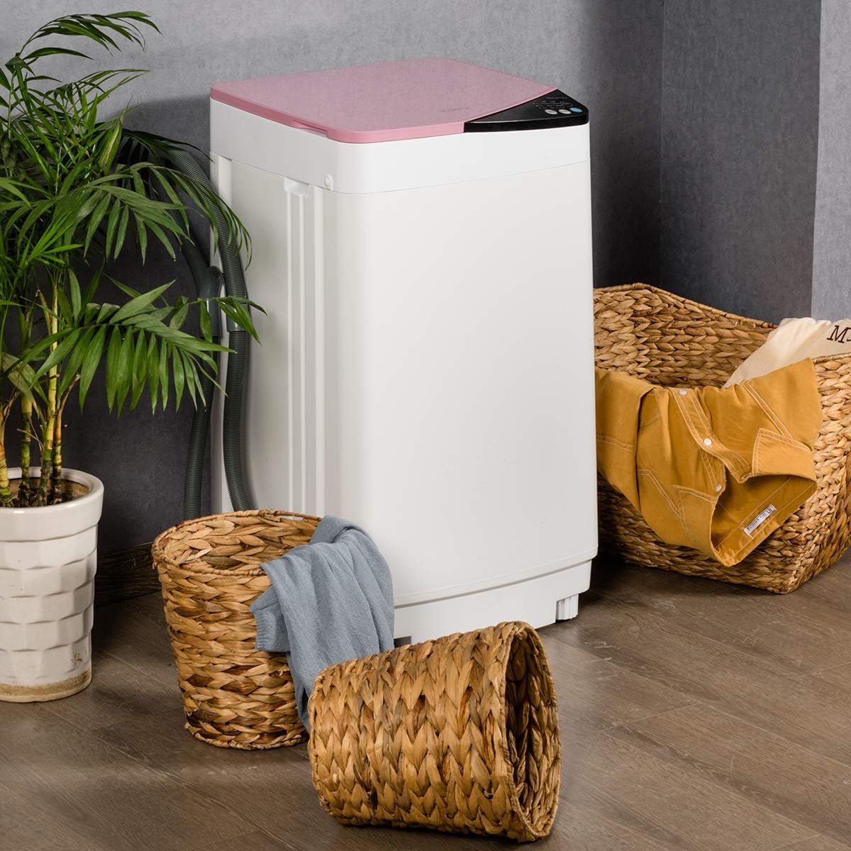 Waterjoy Portable Washing Machines, 7.7 lbs Load Capacity Portable Washer and Dryer Combo with Built-in Barrel Light & LED Display for Household and Apartment （Pink）