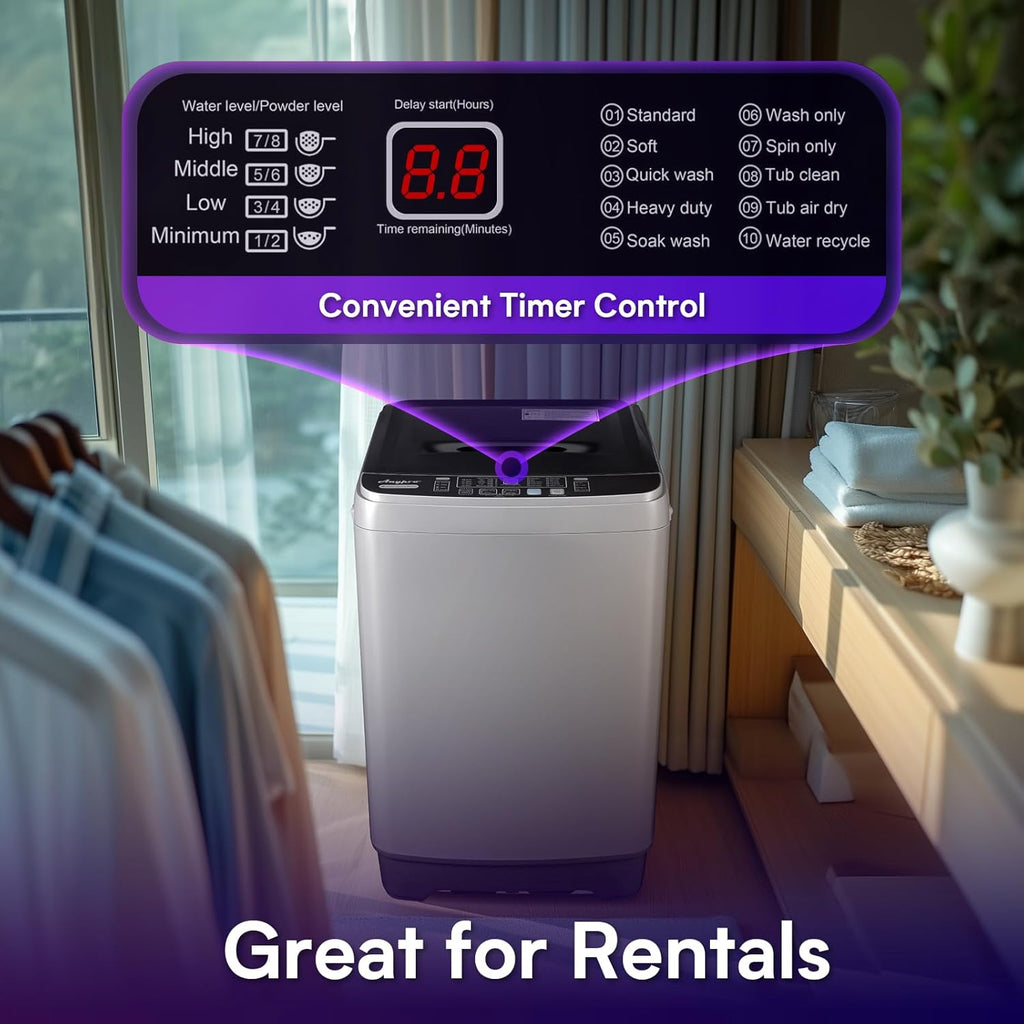 Anypro Portable Washing Machines 17.8LBS Full Automatic Clothes Washer and Spinner Combo with 10 Programs and 8 Water Levels, Compact Laundry Wash Spin Dryer for Apartment RV Dorm Home, Grey