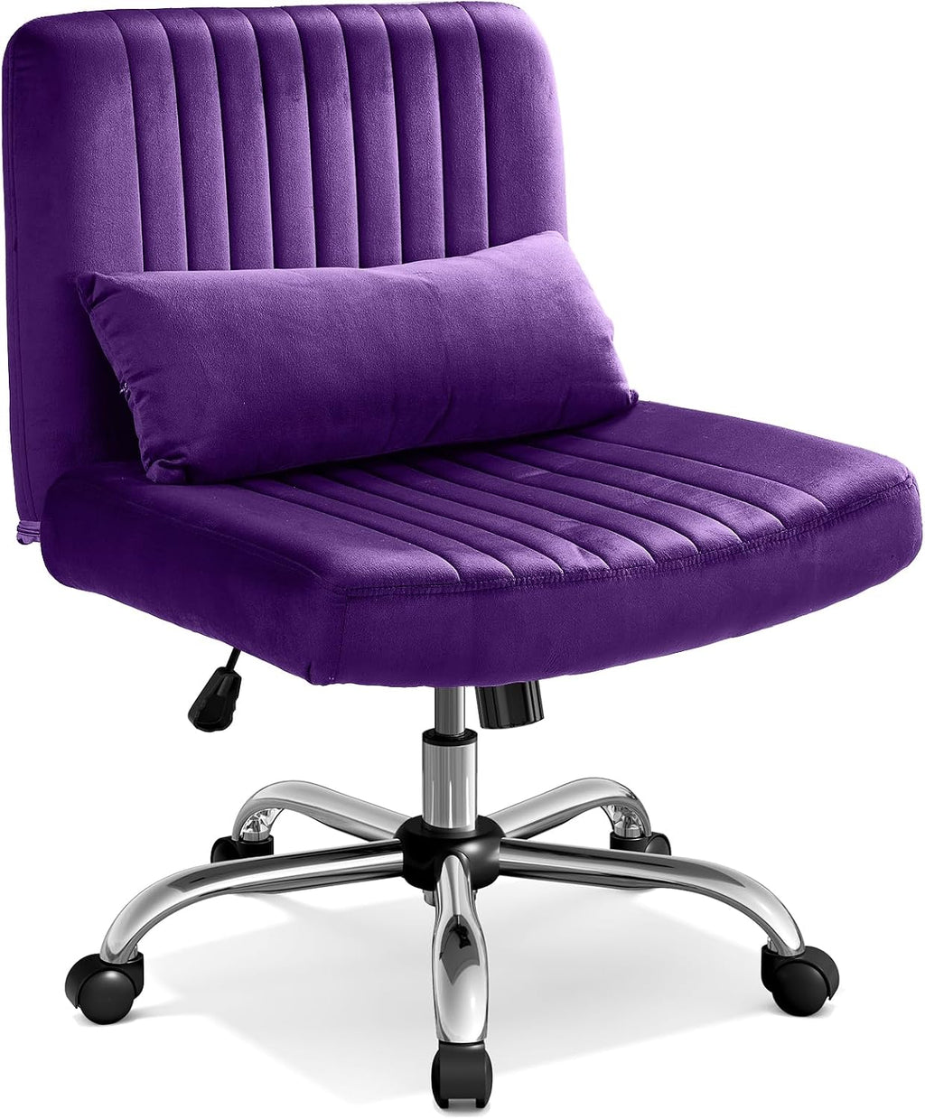 Criss Cross Chair with Wheels, Velvet Cross Legged Office Chair, Comfy Desk Chair for Home Office, Ergonomic Computer Chair, Wide Seat Vanity Chair, Birthday Gift for Women, Velvet Plum Purple