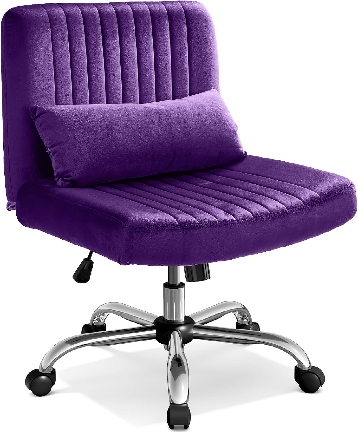 Criss Cross Chair with Wheels, Velvet Cross Legged Office Chair, Comfy Desk Chair for Home Office, Ergonomic Computer Chair, Wide Seat Vanity Chair, Birthday Gift for Women, Velvet Plum Purple
