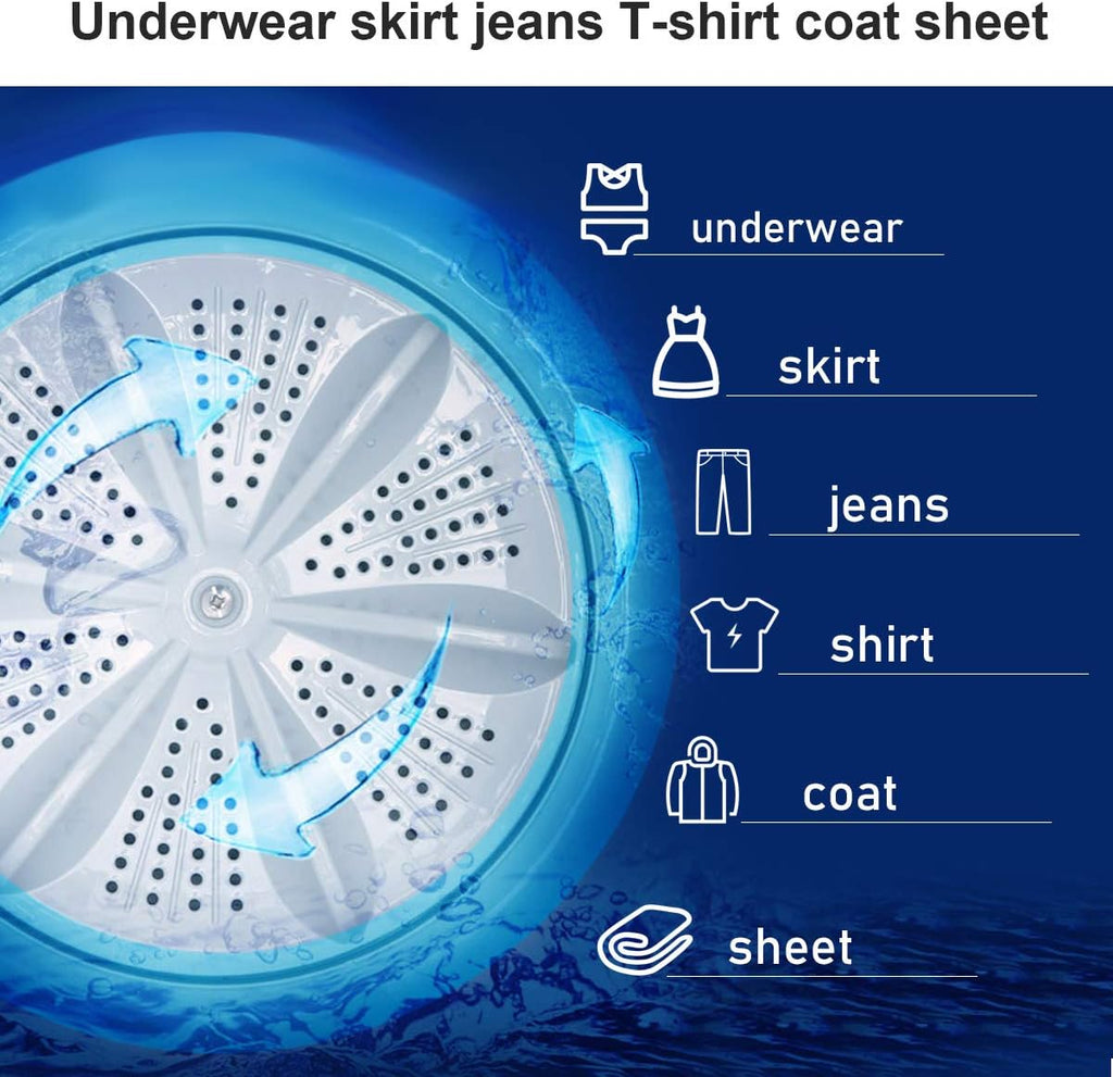 Waterjoy Portable Washing Machines, 7.7 lbs Load Capacity Portable Washer and Dryer Combo with Built-in Barrel Light & LED Display for Household and Apartment （Blue）