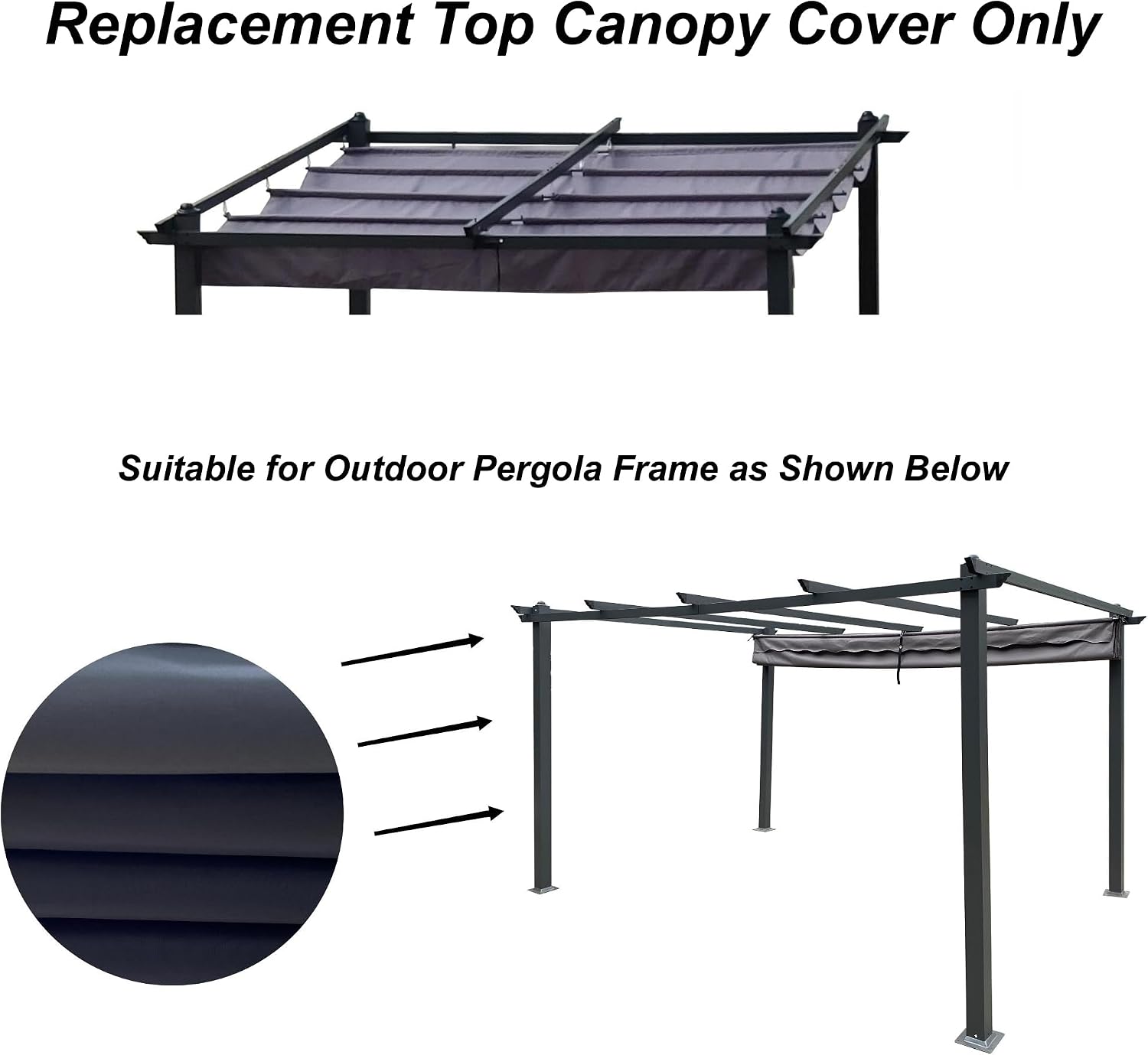 Retractable Pergola Canopy Waterproof, Pergola Replacement Canopy for 10x10 FT Pergola, Durable and Sun-Protection Pergola Shade Cover for Shade and Rain (Gray)