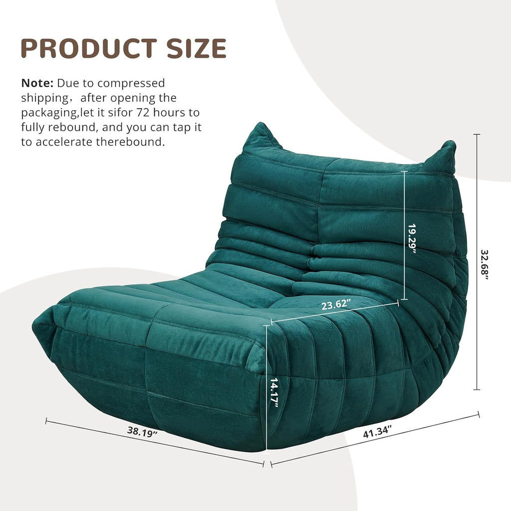 Fireside Chair, Lazy Floor Sofa Couch, Corner Bean Bag Chair, Corner Chair Sofa,Bean Bag Chair for Living Room Bedroom Salon Office Apartment or Gaming Venue (Green)