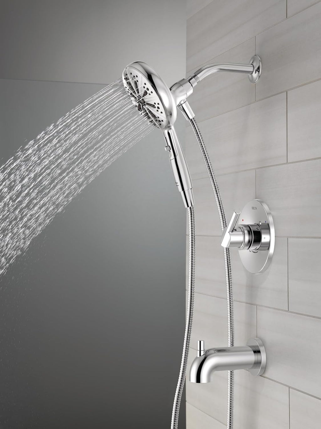Delta Nicoli 14 Series Chrome Bathtub Shower Faucet Set with Handheld Shower Head, Valve Trim Kit, Chrome 144749-HS (Valve Included)