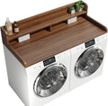 2-Tier Washer Dryer Countertop with 2.75' H Edge Rails, 58' W x 28' D Laundry Countertop for Folding Clothes, Washer and Dryer Topper with Non-Slip Pad (Dark Walnut)