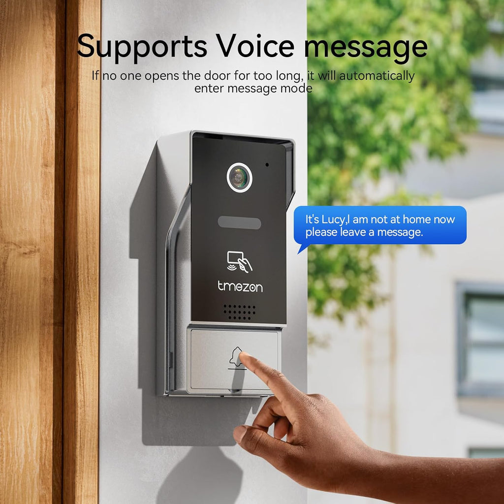 TMEZON 4-Wire 7 Inch Tuya 1080P WiFi Smart Video DoorPhone Intercom System with Wired Doorbell Password/Card Swipe Touchscreen