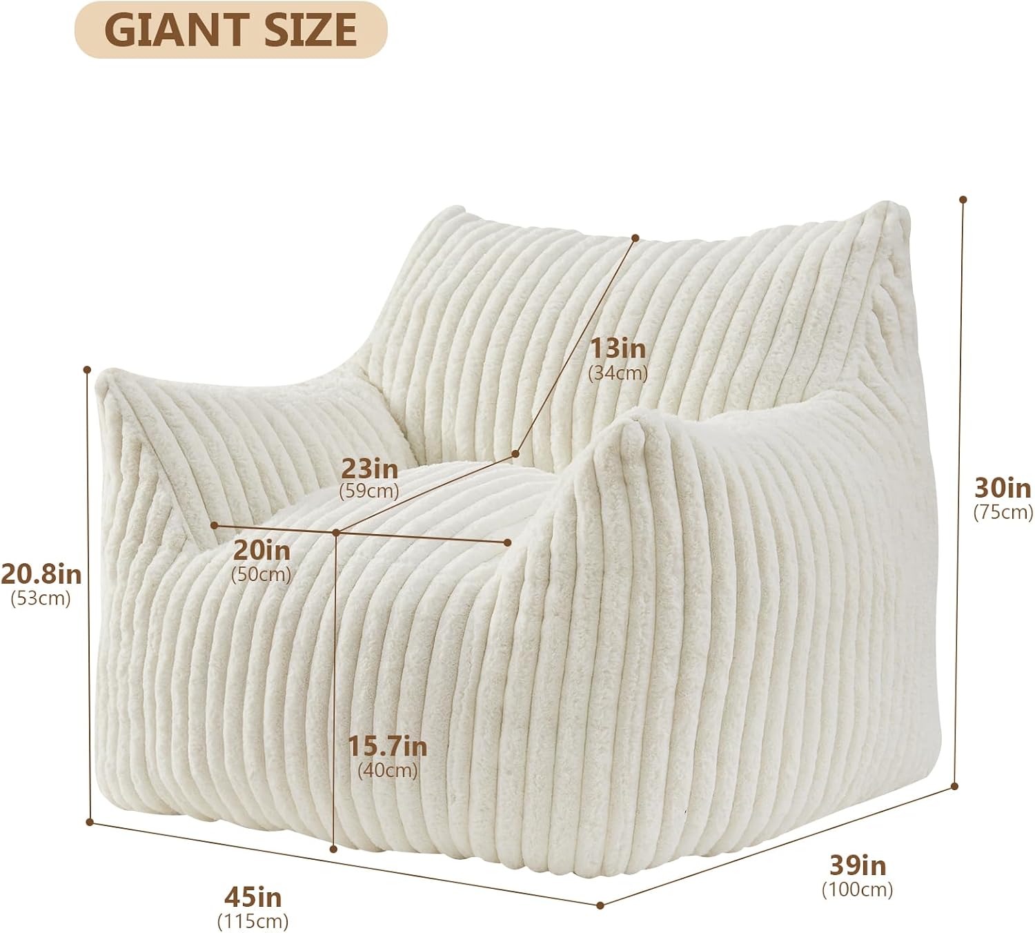Achicsofar Giant Bean Bag Chairs for Adults Teens, Large Bean Bag Sofa Chairs with Filling Comfy Fuzzy BeanBag Chair with Armrests for Bedroom Living Room Reading