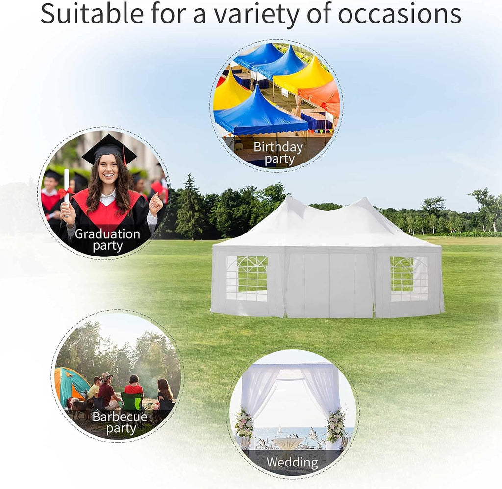 Outsunny 22 x 16 ft Party Tent With Sidewalls, Heavy Duty Event Gazebo With 2 Doors and 6 Windows for Weddings and Outdoor Parties, White