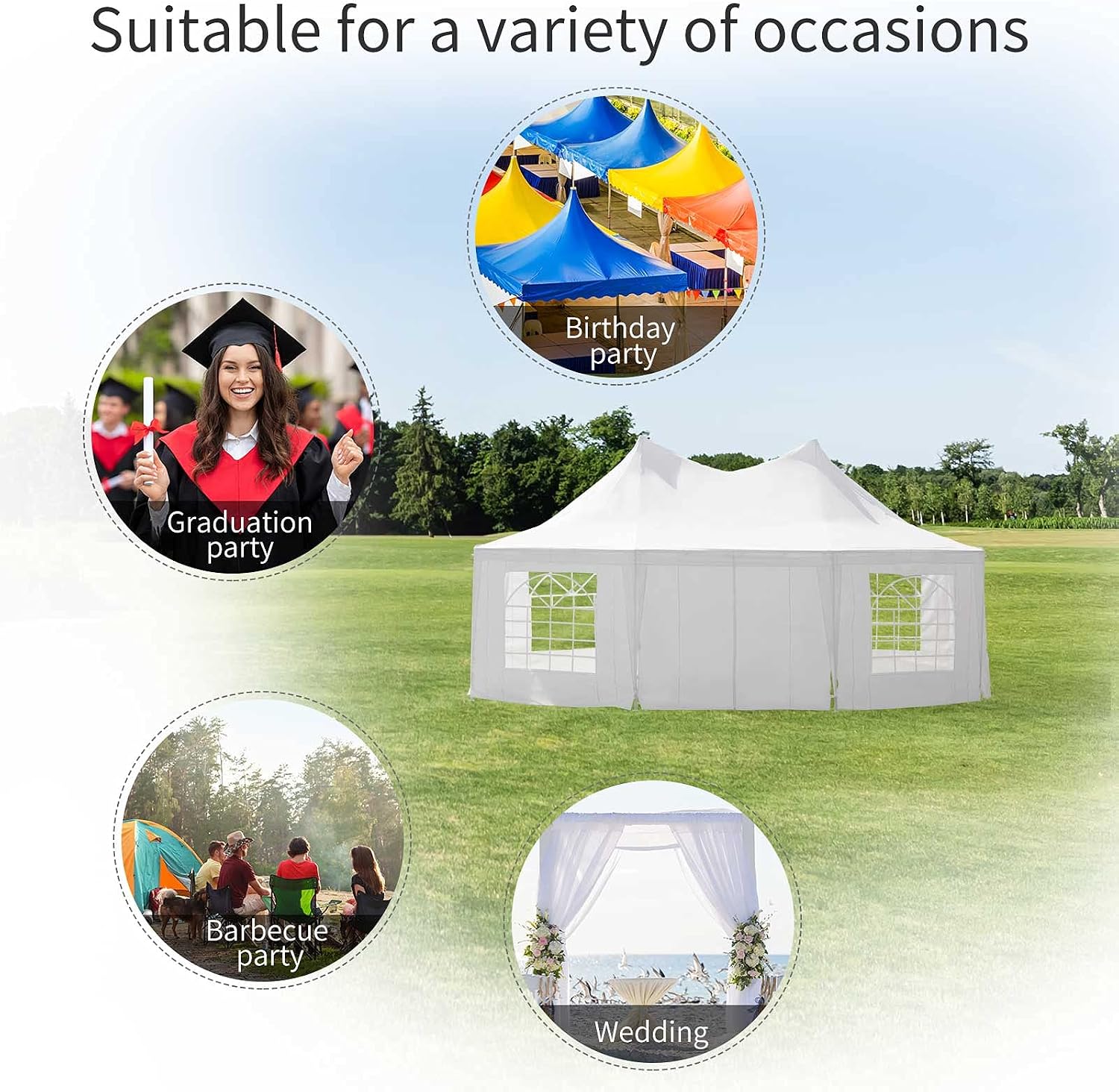 Outsunny 22 x 16 ft Party Tent With Sidewalls, Heavy Duty Event Gazebo With 2 Doors and 6 Windows for Weddings and Outdoor Parties, White