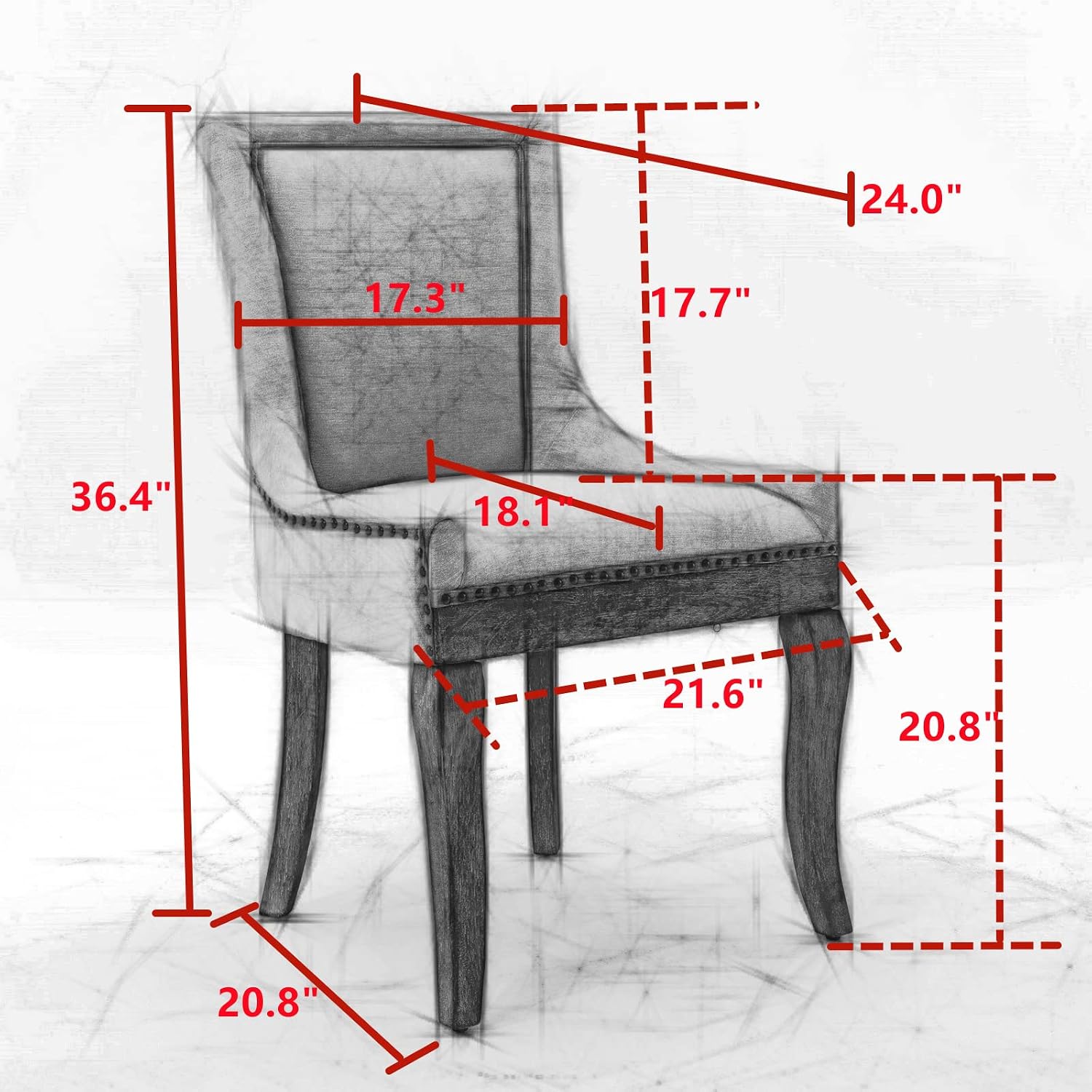 Ball & Cast Mid-century Upholstered Dining Chairs Set of 2, Thickened Fabric Wing Back Kitchen Side-Chairs with Bronze Nail Head & Toned Solid Wood Legs, Two Tone Traditional Chair,Black+Leopard Print
