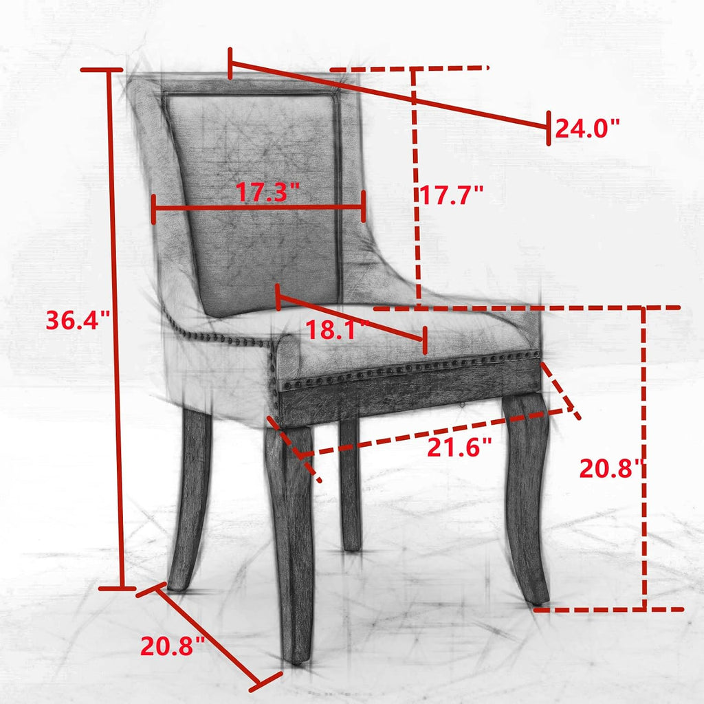 Ball & Cast Mid-Century Upholstered Dining Chairs Set of 2, Thickened Fabric Wing Back Kitchen Side-Chairs with Bronze Nail Head & Toned Solid Wood Legs, 2-Piece Traditional Chair, Wine Red