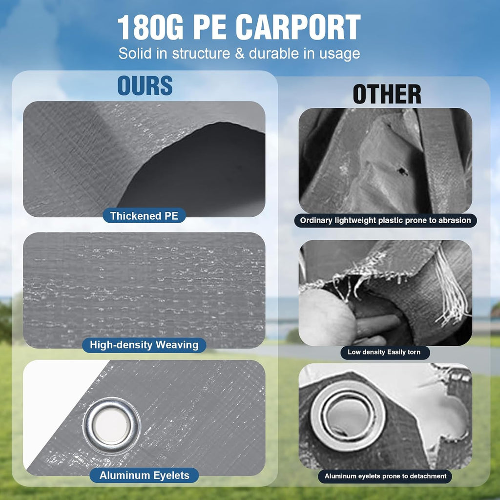 Canopy Sidewalls for 10x20x9.35FT Carport with Ball Bungee Cords, Shelter Logic Replacement Covers Canopy Walls for Car Tent Garage(Sidewalls Only) (Grey)