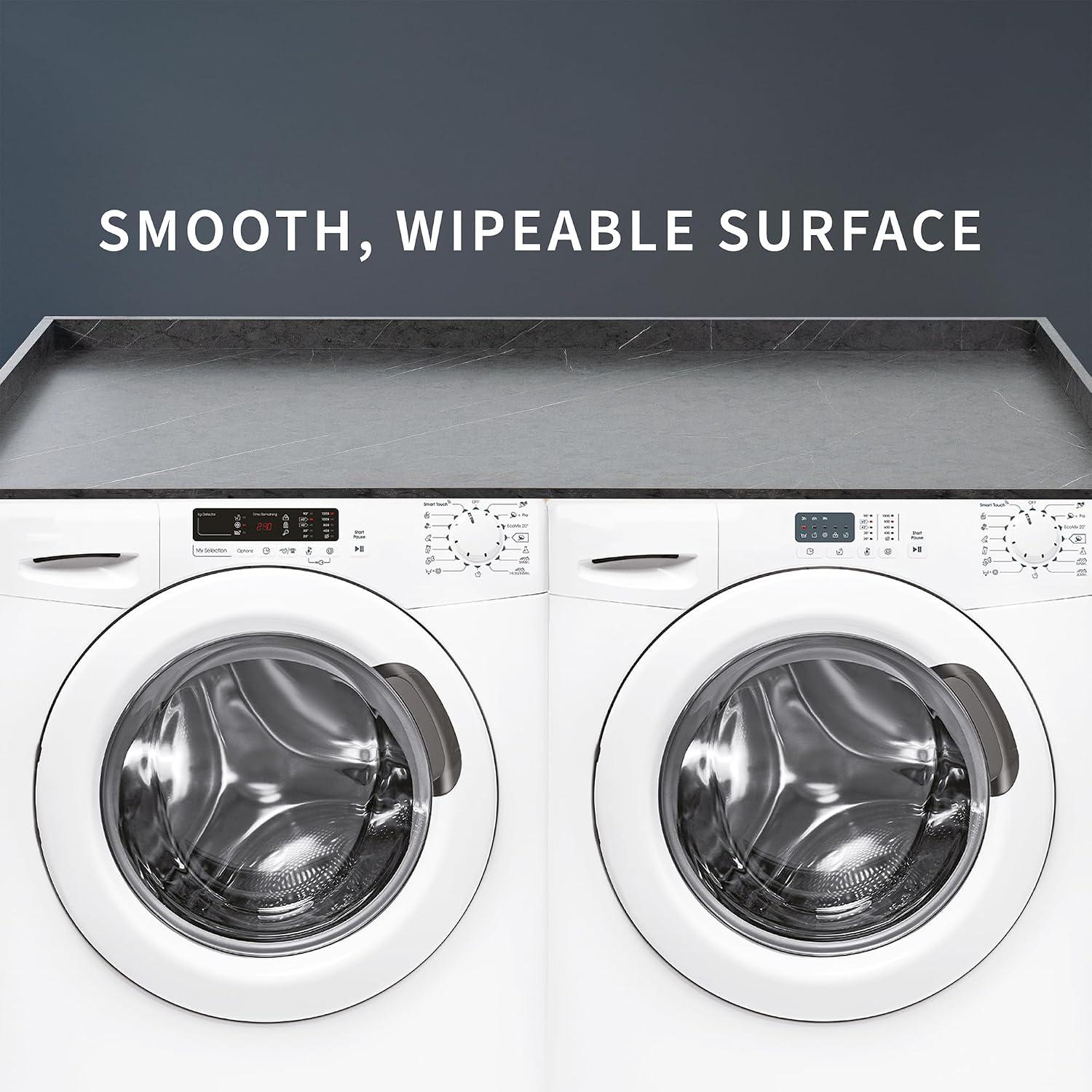 Life Finds 54 inch Washer Dryer Countertop with Safety Ledge for Laundry Room Organization, Black Marble Pattern, LF-WDCT1BM