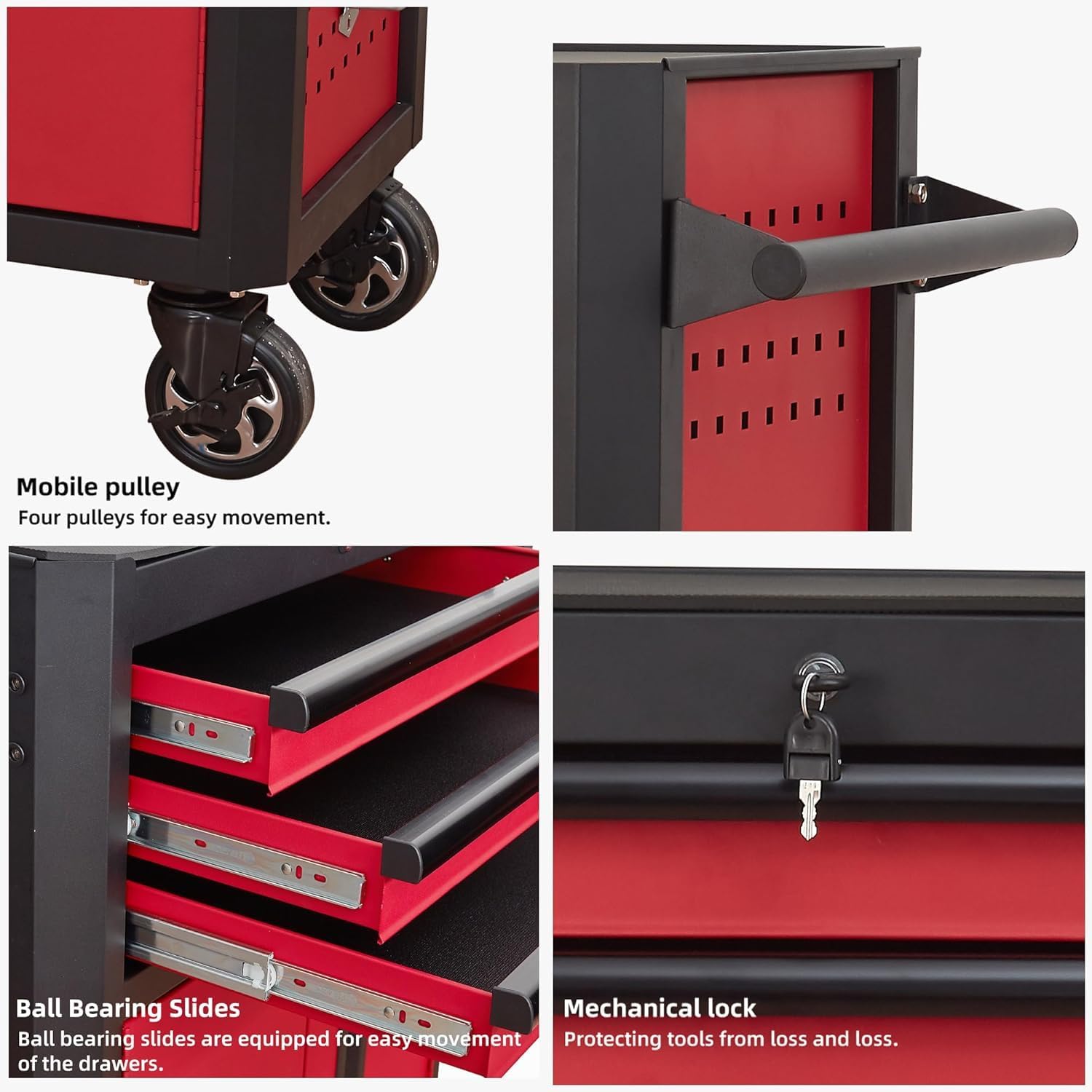 Rolling Tool Chest with Locking Wheels - Tool Box with 3 Drawers & 1 Big Tool Cabinet with 2 Door, 18.5' D x 28' W x 40' H Mobile Tool Storage Cabinet, Heavy-Duty Garage Organizer w/Ergonomic Handle