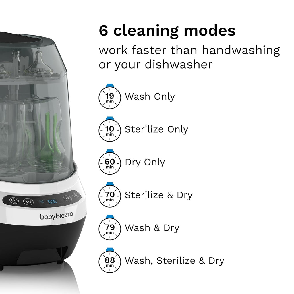 Baby Brezza Baby Bottle Washer Pro - Clinically Proven Better Cleaning - Washer, Sterilizer + Dryer In One Appliance for Essentials like Bottles + Pump Parts – Machine Replaces Brushes + Racks