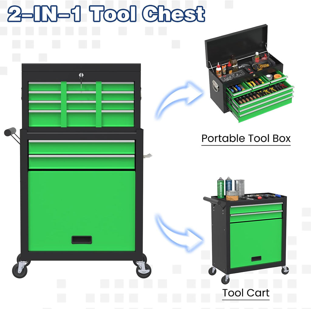 Rolling Tool Chest with Wheels, 8-Drawer High Capacity Tool Box with Wheels, Removable Storage Toolbox with Lock for Garage, Workshop (Blackgreen)