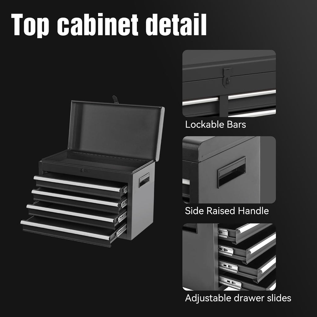 Tool Chest, 5-Drawer Rolling Tool Storage Cabinet with Detachable Top Tool Box, Liner, Universal Lockable Wheels, Adjustable Shelf, Locking Mechanism, Metal Tool Cart for Garage Workshop