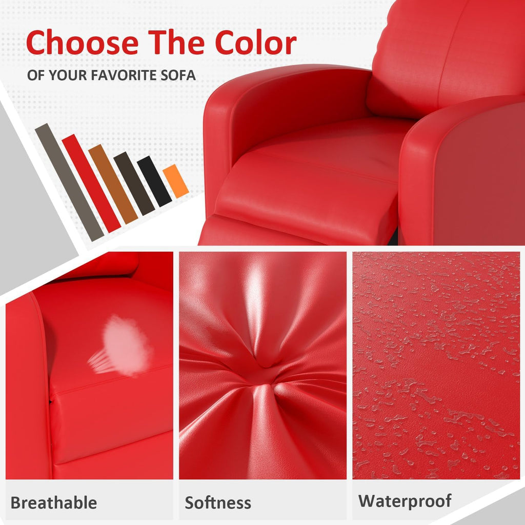 Massage Recliner Chair, Single Sofa Chair with Remote Control, Chair Recliner, Lazy Recliner Chair, Living Room Recliners with Pu Leather Padded Seat Backrest, Recliner Chairs for Adults, Red