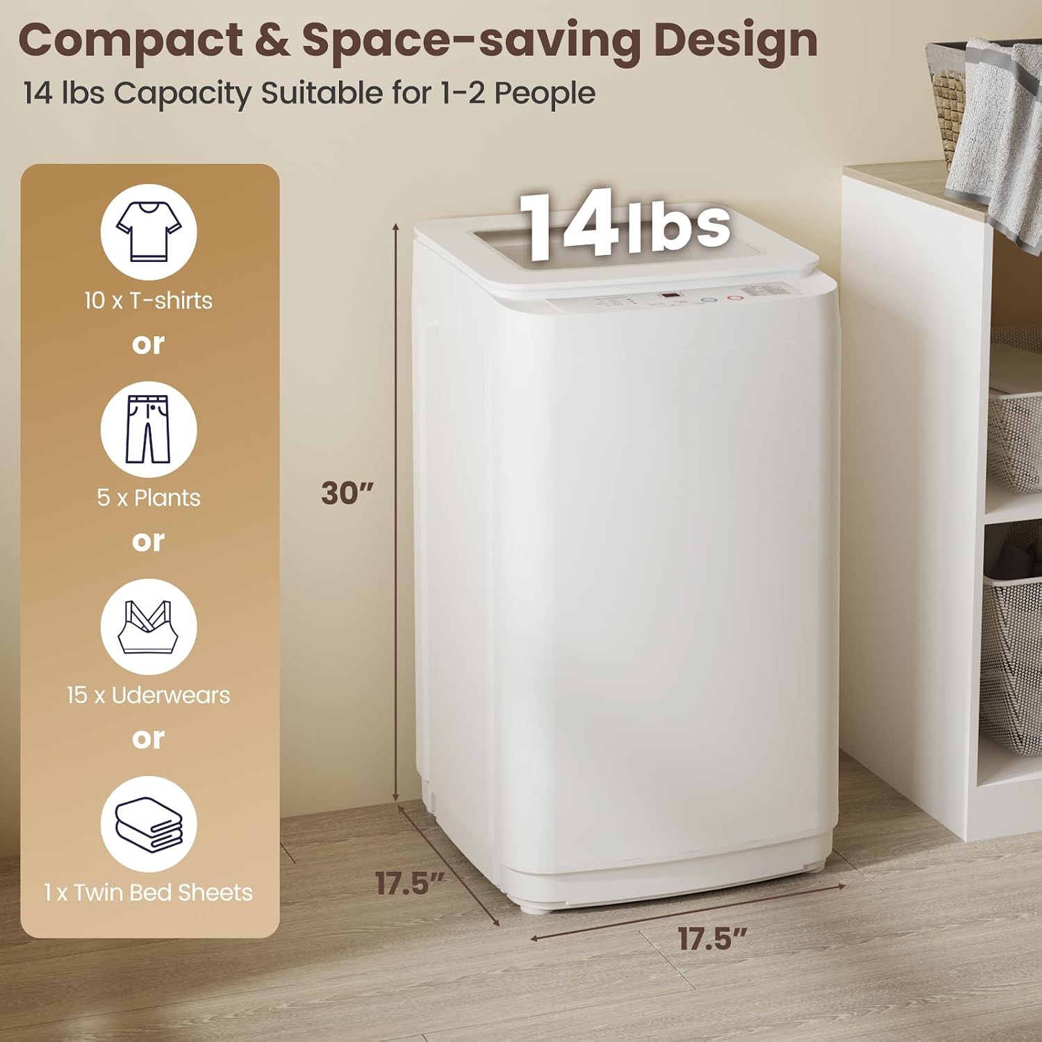 Auertech 14 lbs Portable Washing Machine, Fully Automatic Portable Washer with Glass Lid, 10 Wash Cycles, Compact Capacity Washer and Spin Dryer Combo with Drain Pump for Apartment, Dorm, RV