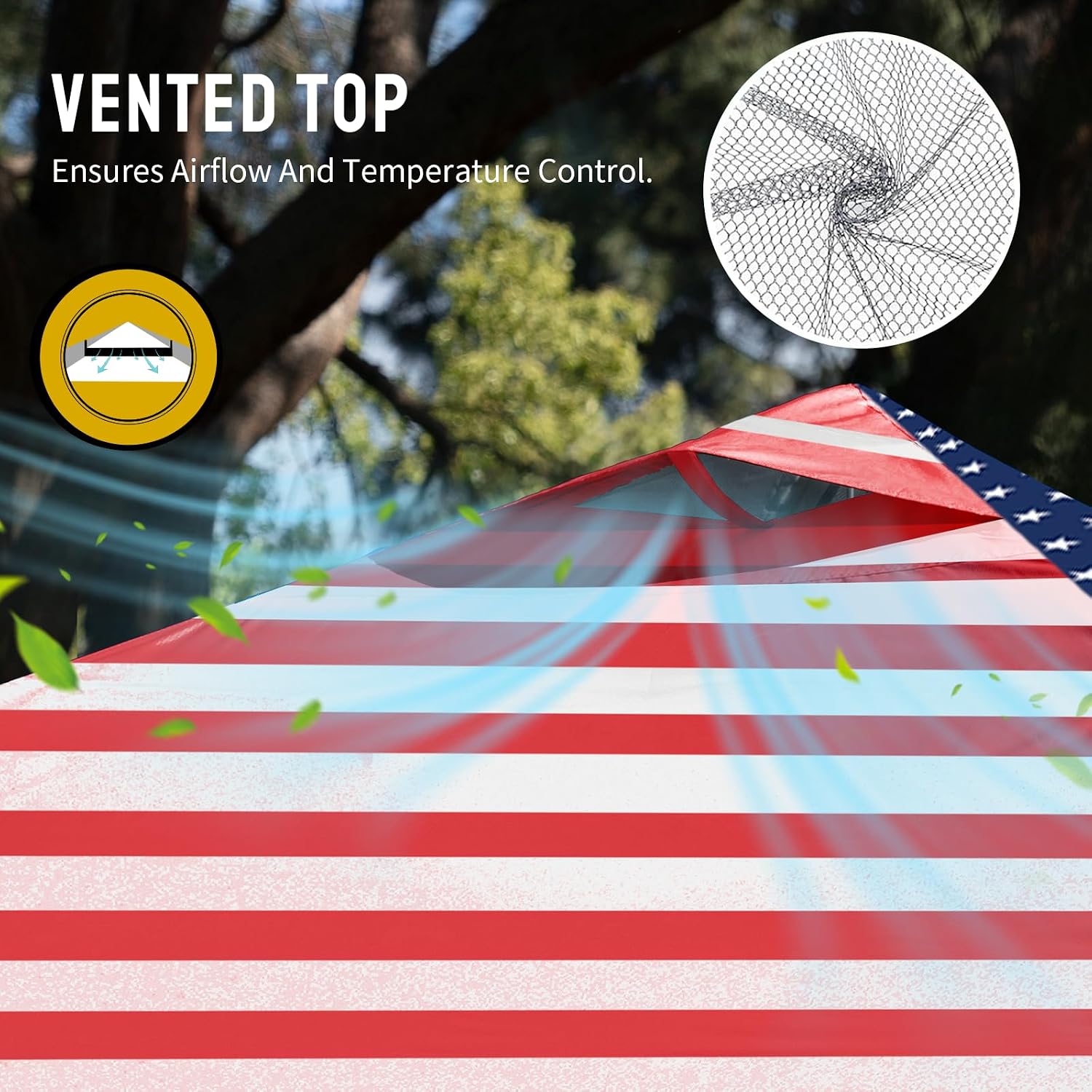 CROWN SHADES 10x10 Pop Up Canopy - Beach Tent with One Push Setup - Easy Outdoor Sun Shade for Events, Parties, Camping - Gazebo with STO-N-Go Cover Bag, Silver Coated Top, American Flag