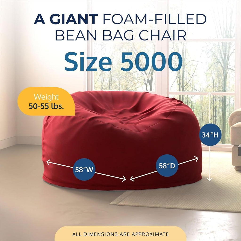 ULTIMATE SACK 5ft Bean Bag Chair & Footstool, Oversize Bean Bag Chair for Adults, Comfy Chair Bean Bag Couch Lounge Sofa Loveseat Furniture | Burgundy Suede