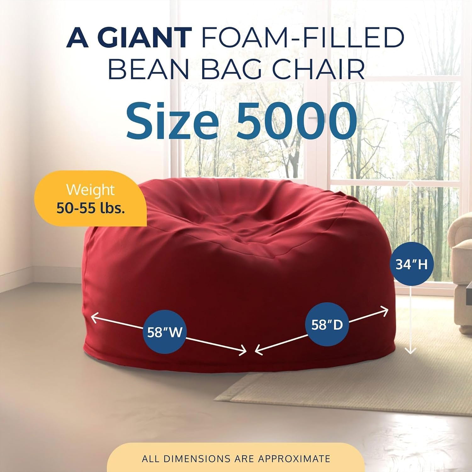 ULTIMATE SACK 5ft Bean Bag Chair & Footstool, Oversize Bean Bag Chair for Adults, Comfy Chair Bean Bag Couch Lounge Sofa Loveseat Furniture | Burgundy Suede