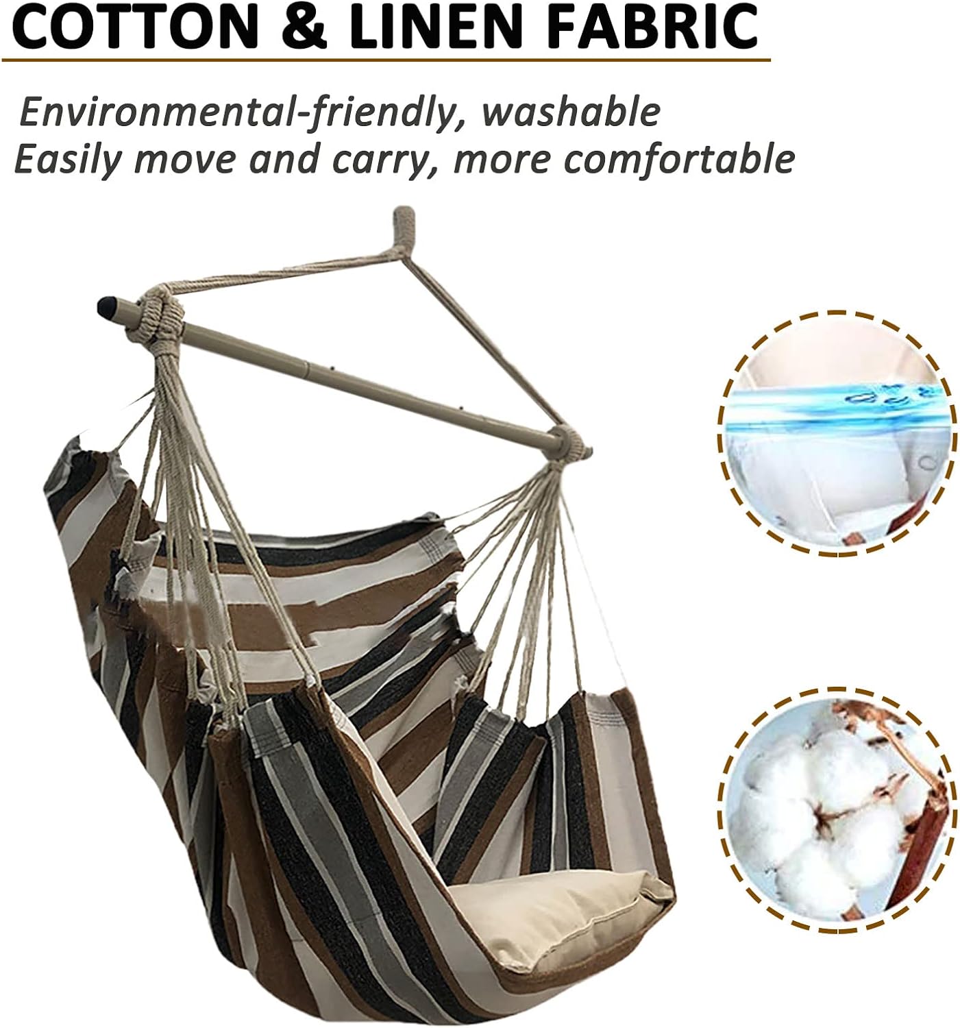 SRHWBF Hanging Rope Hammock with 2 Pillows Chair Swing Seat Cotton Canvas Hanging Chairs for Bedrooms Porch Chair Outdoor (S2)