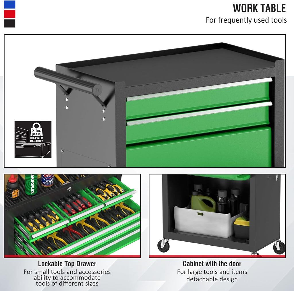 8 Drawers Rolling Tool Chest with Drawers, High Capacity Toolbox on Wheels, Lockable Drawers Tool Box Organization and Storage, Tool Cabinets on Wheels for Garage (BlackGreen, 8 Drawers)