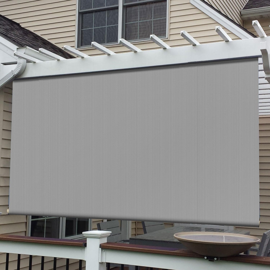 E&K Sunrise 8'W x 10'H Roll Up Outdoor Roller Shade Blind Sun Shade UV Block for Patio, Porch, Backyard, Gazebo, Deck, Pergola (Gray)