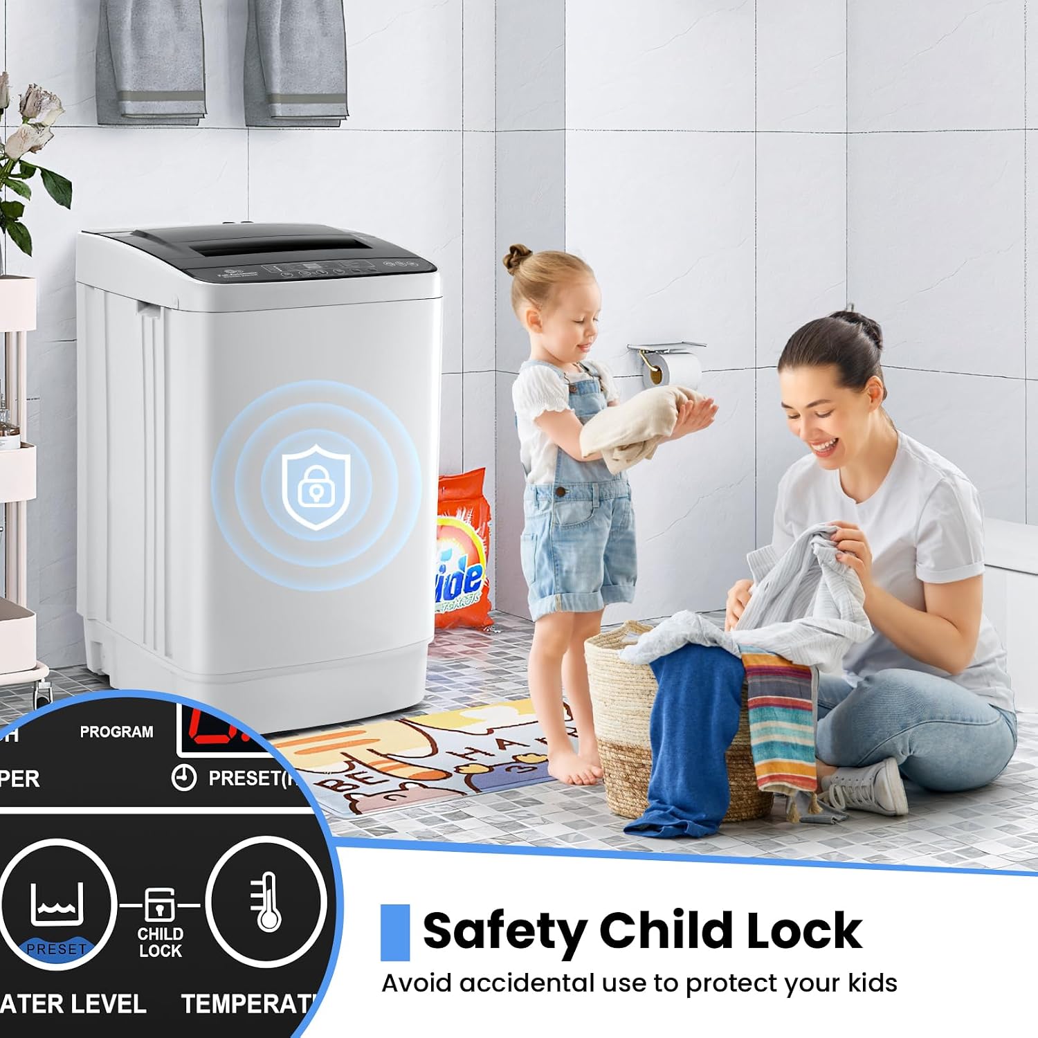 Nictemaw 20 lbs Portable Washing Machine, 2.8 Cu.ft Full Automatic Top Load Washer with 4 Programs, 4 Water Levels, 3 Temps, Drain Pump & LED Display, Compact Laundry Washer for Apartment, Dorm, RV