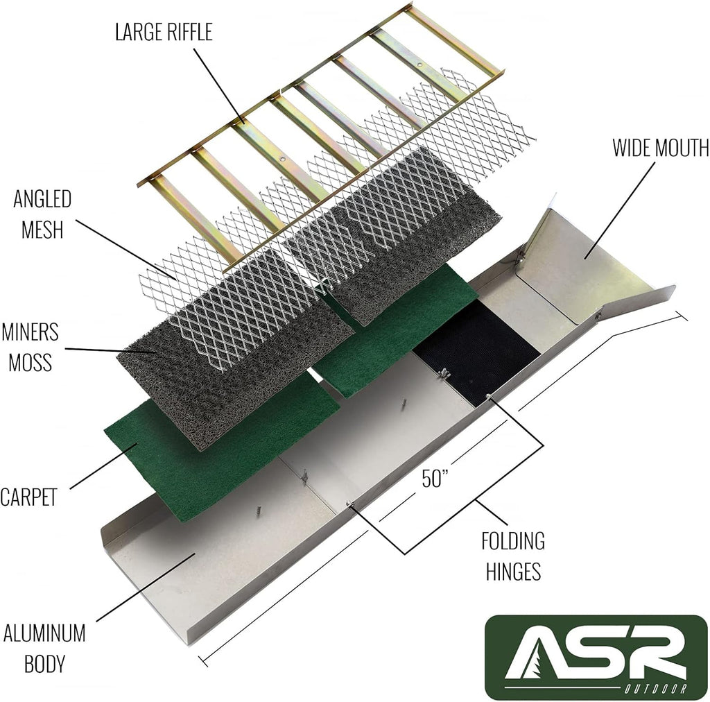 ASR Outdoor 50' Aluminum Folding Sluice Box for Gold Prospecting Backpack Set, Black