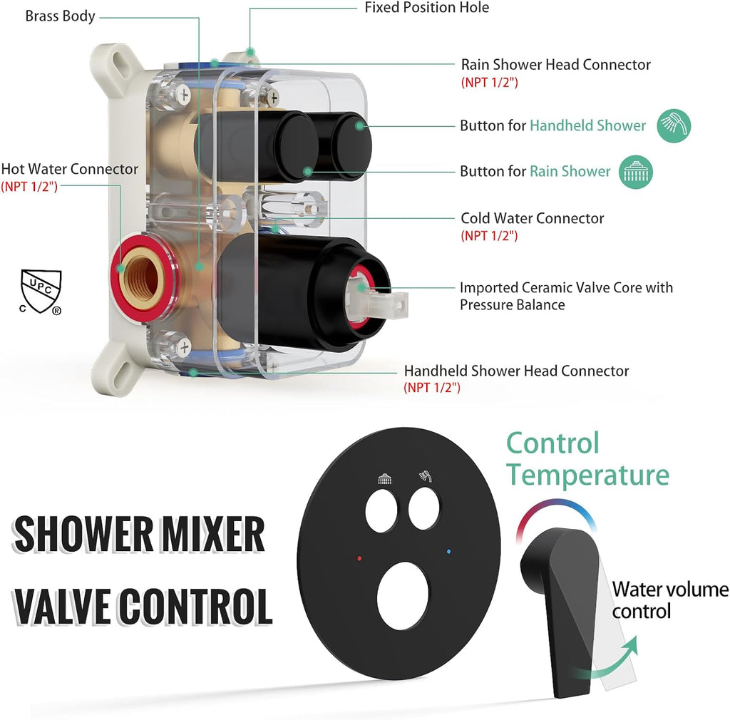 SR SUN RISE Matte Black Shower Faucet Set - 10 Inch Rain Shower Head with Adjustable Slide Bar Combo Set - Wall Mounted Rain Shower System Bathroom (Valve and Trim Kit Included)