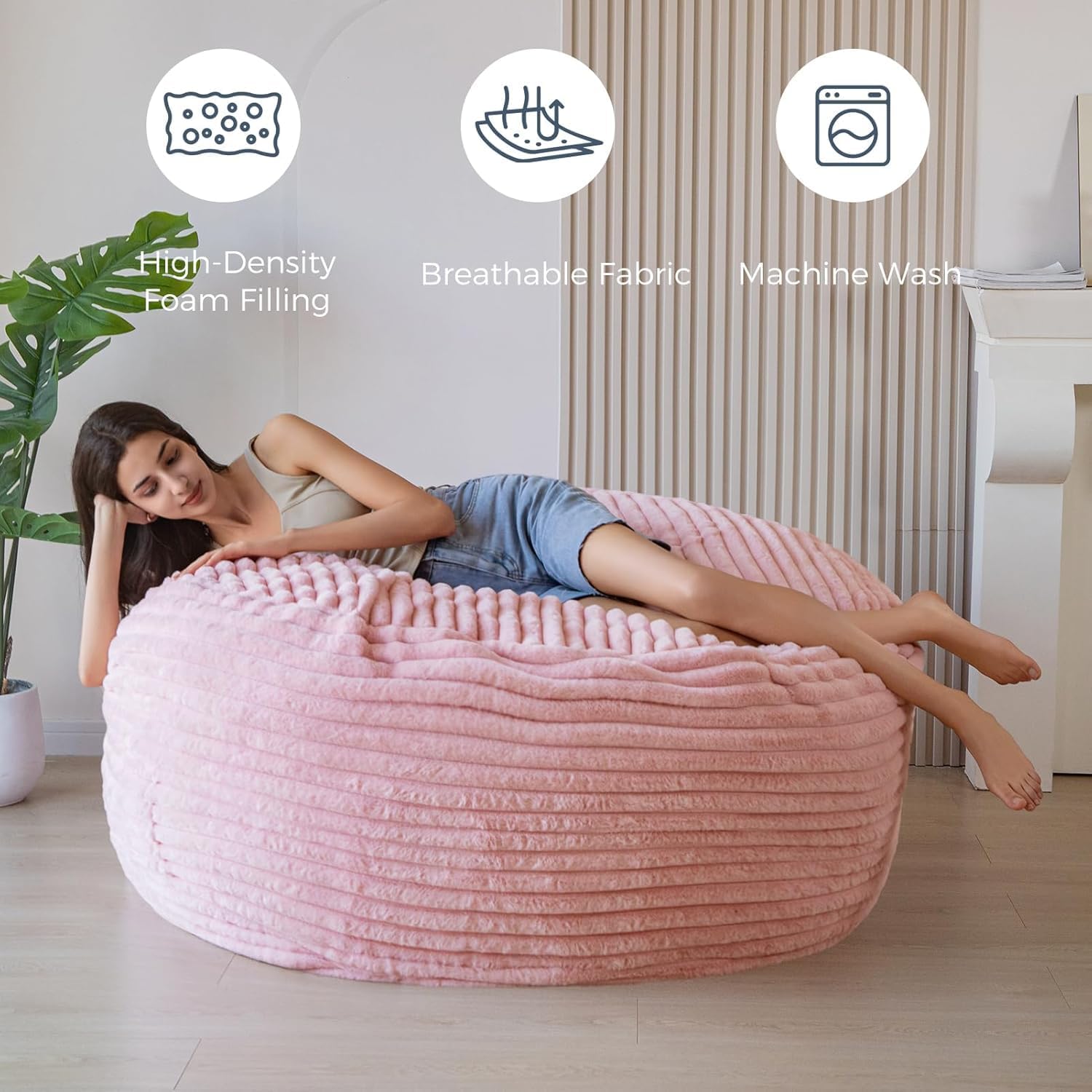 MAXYOYO Giant Bean Bag Chair Bed for Adults, Convertible Beanbag Folds from Lazy Chair to Floor Mattress Bed, Large Floor Sofa Couch, Big Sofa Bed, High-Density Foam Filling, Machine Washable Cover
