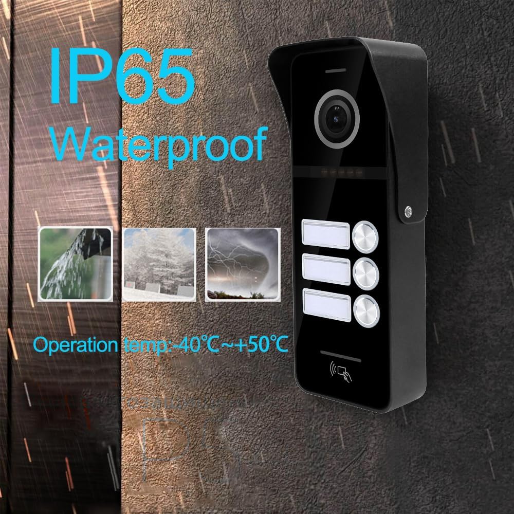 Wired Video Doorbell Apartment Intercom System 3 Units 10 Inches Touch Monitor Wireless WiFi 1080P Camera Phone Kit,Support Monitoring,Unlock for Home Villa (1 Black doorbell+3 Black Monitor)