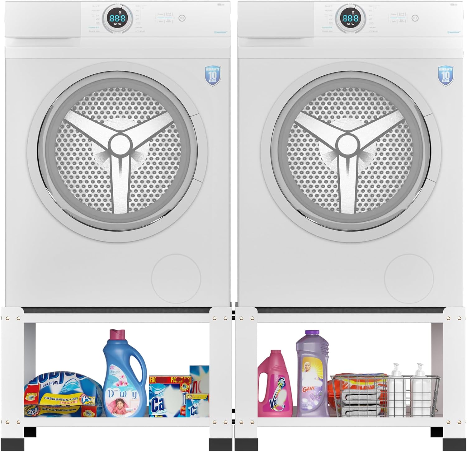 2 Pack Washer and Dryer Pedestals Heavy Duty Laundry Pedestal, 28' Universal Fit Anti-Vibration Metal Washing Machine Stand Base, 700lbs Capacity, 14' H, White, Assembly Required