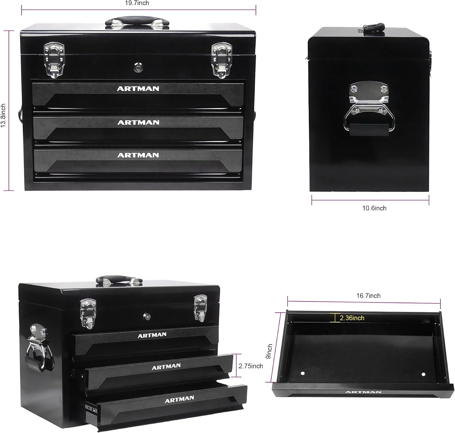 Runboll Mechanics Tool Set 339-Piece 3-Drawer Toolbox with Tools Kits Included, with pliers, ball hammer, screwdrivers, wrenches, Hex Keys, and More
