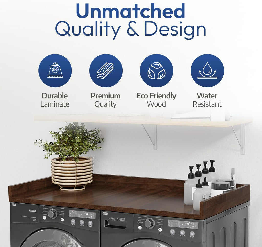 OfficeSimpli Washer Dryer Countertop, Made in USA, Non-Slip Pads, Laundry Room Wood Topper, Washer Dryer Cover for Top, Laundry Countertop, Laminate Finish (California Walnut, Standard (27.5' x 54'))
