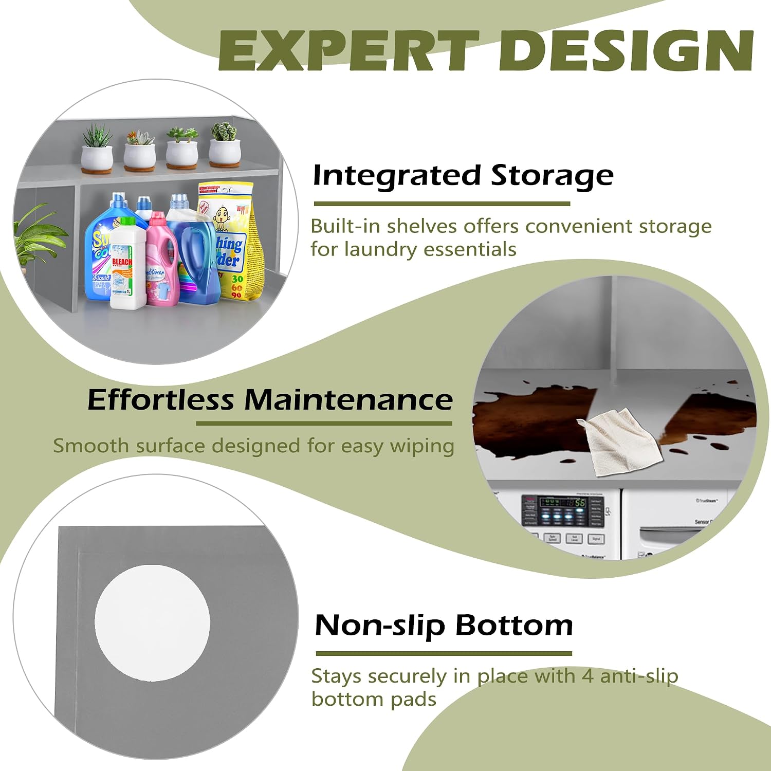 Royxen Laundry Countertop with 20' Shelf Universal Fit, Washer and Dryer Countertop with Storage Space, Gray