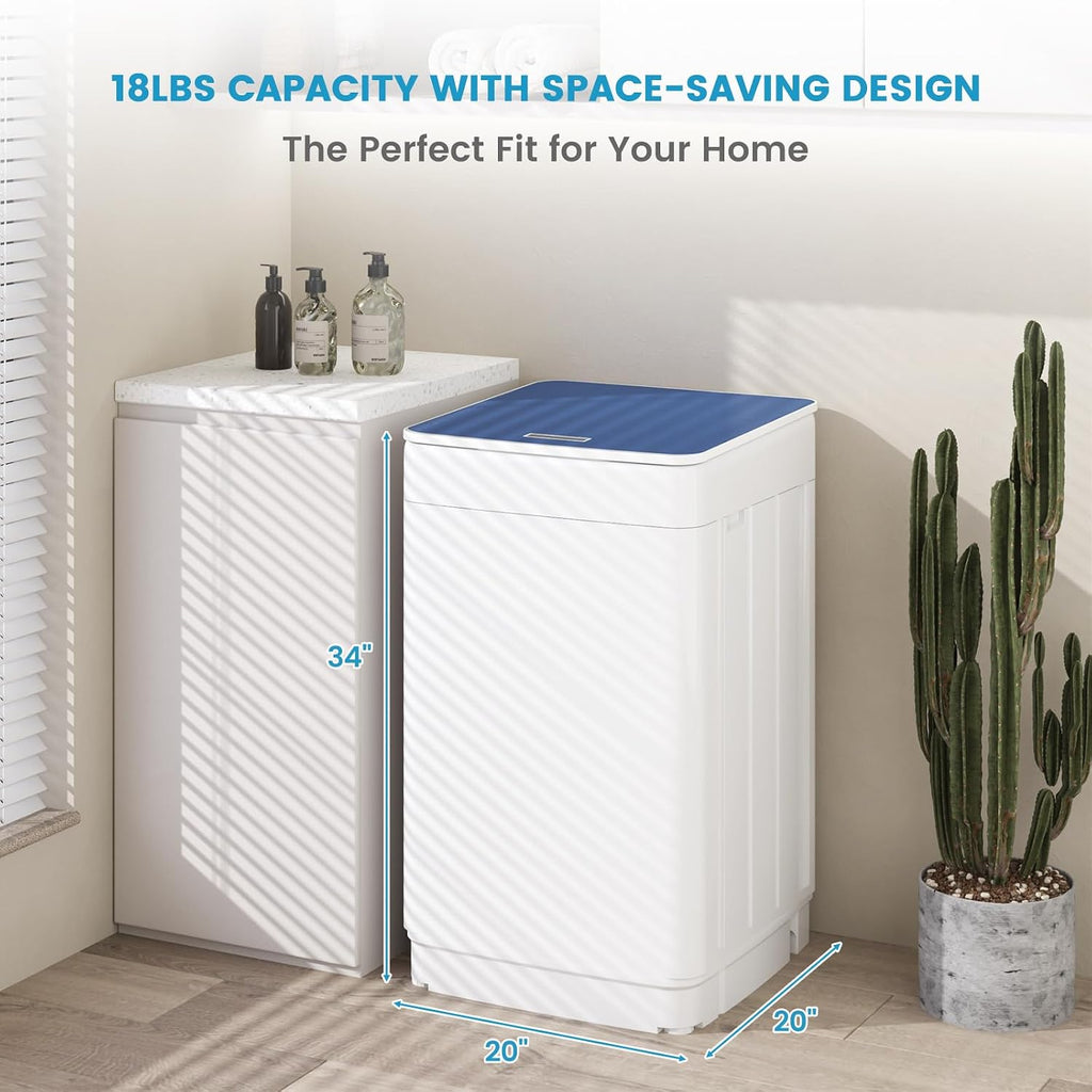 Zynkez 18lbs Portable Washing Machine, Fully Automatic Washing Machine with LED Display, 7 Wash Cycles, 26 Mins Quick Wash, Washer and Spin Dryer Combo with Drain Pump for Apartment Home