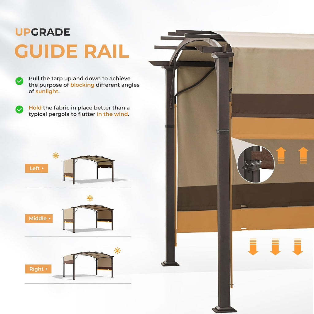 HAPPATIO 10' x13' Outdoor Retractable Pergola, Aluminum Pergola with Canopy Fixed in Various Positions, Arched Patio Top with Sun Shade Canopy Metal Frame for Backyards, Gardens, Patios (Brown)
