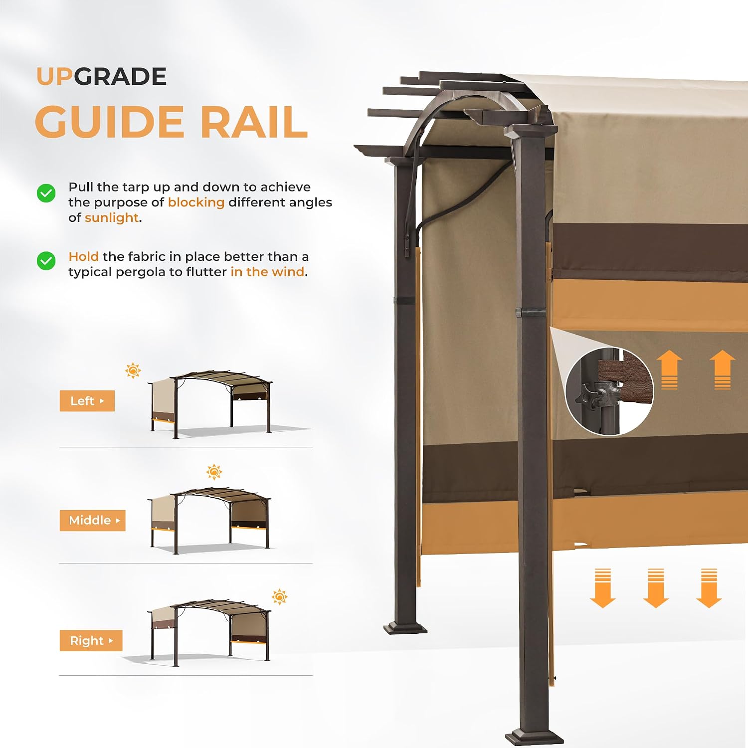 HAPPATIO 10' x13' Outdoor Retractable Pergola, Aluminum Pergola with Canopy Fixed in Various Positions, Arched Patio Top with Sun Shade Canopy Metal Frame for Backyards, Gardens, Patios (Brown)