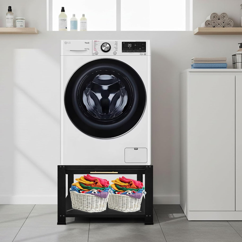 Royxen Washer and Dryer Pedestals with Drawer,29' W x 29' D x 19.5' H Metal Heavy Duty Laundry Pedestal, Universal Washing Machine Stand for Basket Shelf, 850lbs Capacity,Black