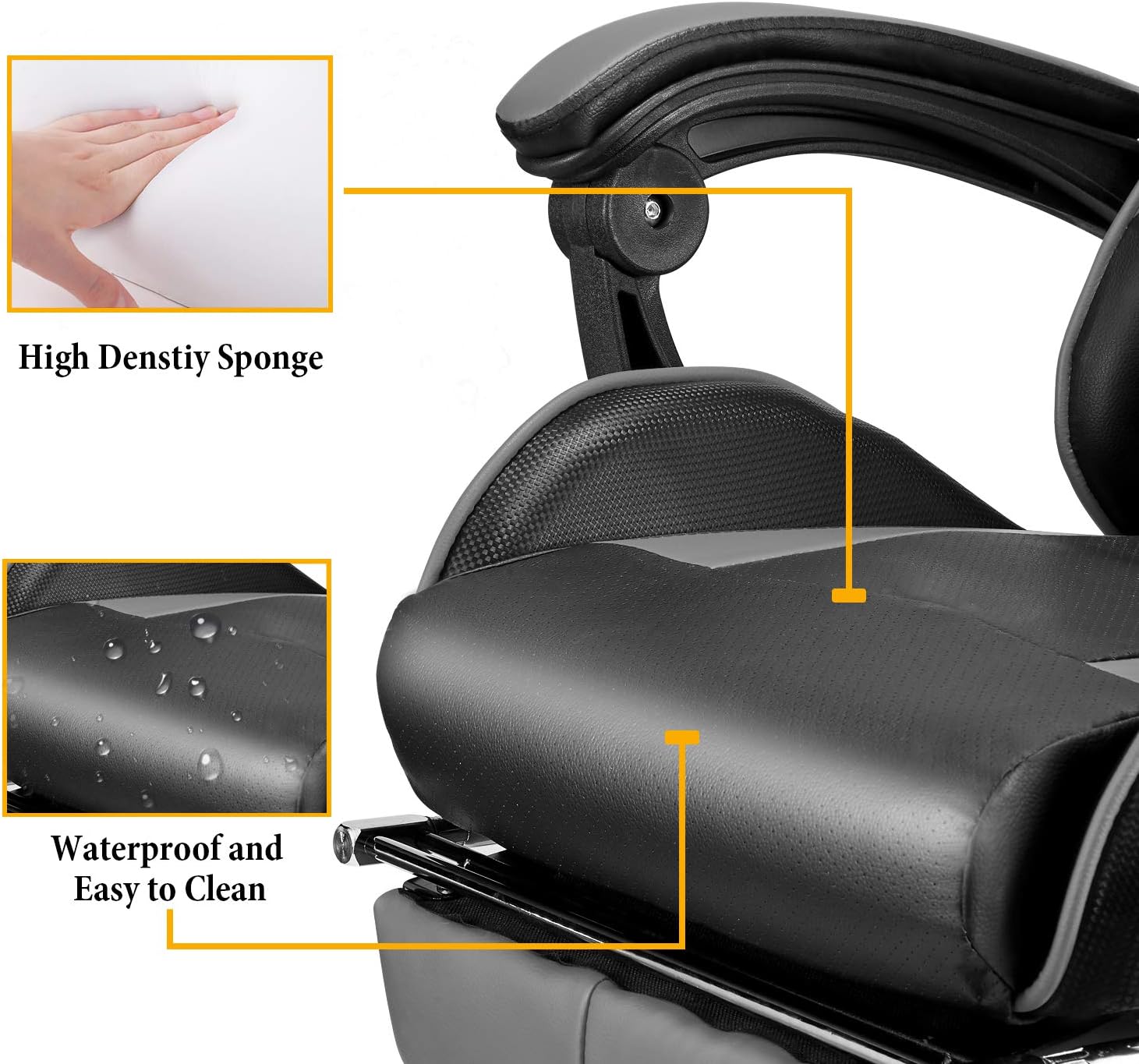 Soontrans Grey Gaming Chairs with Footrest,Ergonomic PC Computer Game Chair,Home Office Desk Chair with Headrest and Lumbar Support Gamer Chair for Adult