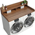 2-Tier Washer Dryer Countertop with 2.75' H Edge Rails, 54' W x 27.55' D Laundry Countertop for Folding Clothes, Washer and Dryer Topper with Non-Slip Pad (Dark Walnut)