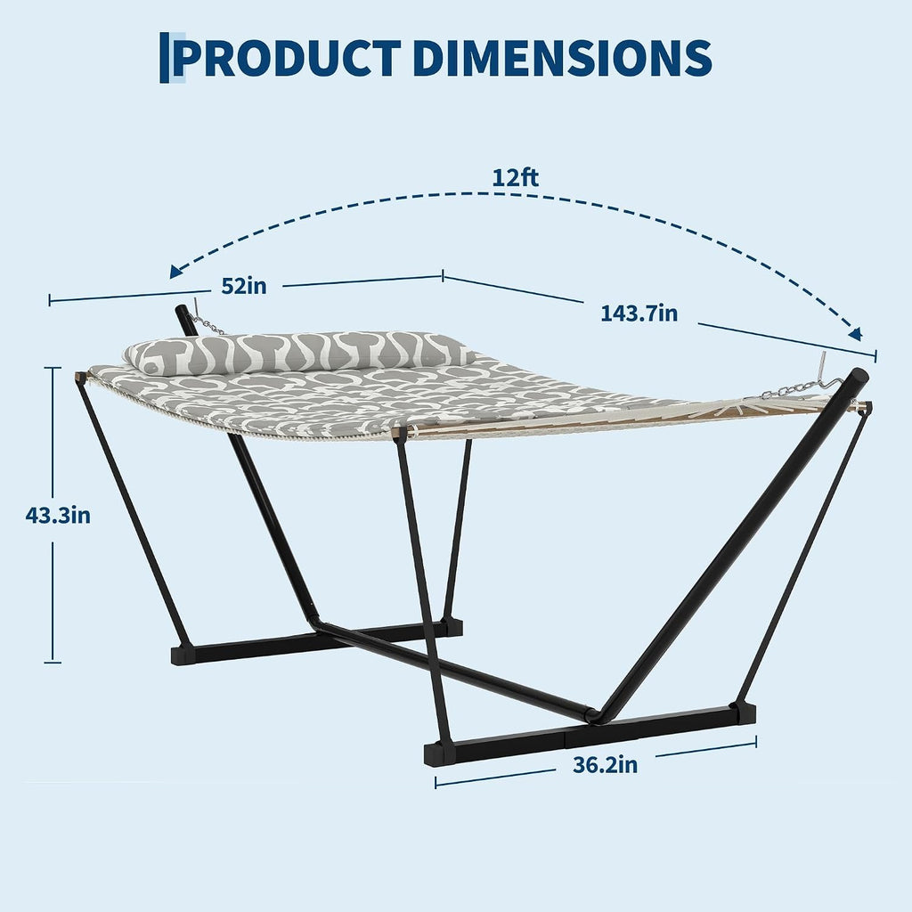 GarveeHome Double Hammock with Heavy-Duty Steel Stand, 2 Person Portable Hammock, 450LBS Max Weight Capacity, Easy Assembly, Ideal for Indoor, Backyard, Camping & Outdoor Use