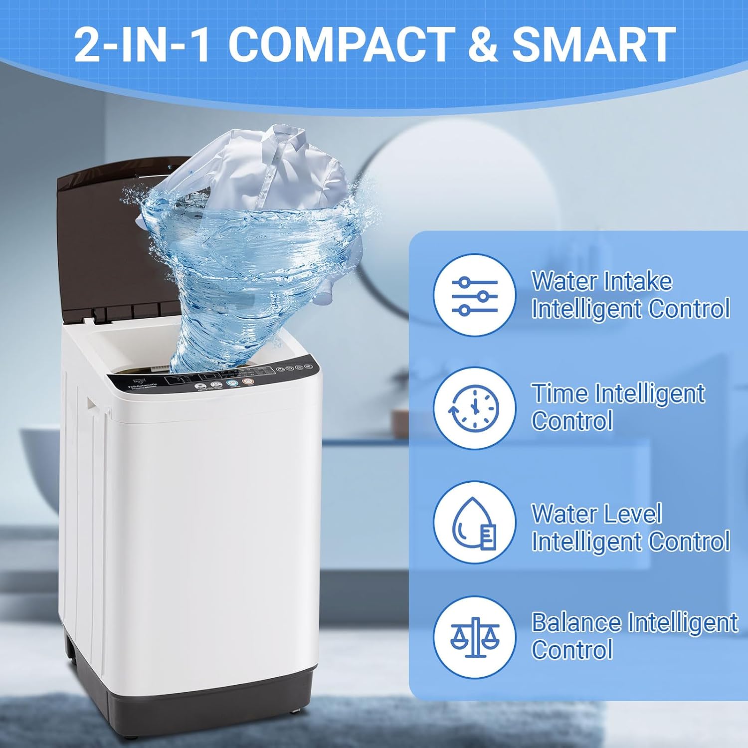 Erivess Compact Washer and Dryer Combo Set, 2.0Cu.Ft Full-Automatic Washing Machine with 10 Washing Programs & 1.6Cu.Ft Compact Dryer with 5 Drying Modes, for Apartment, Bathroom, RV-Camping, White