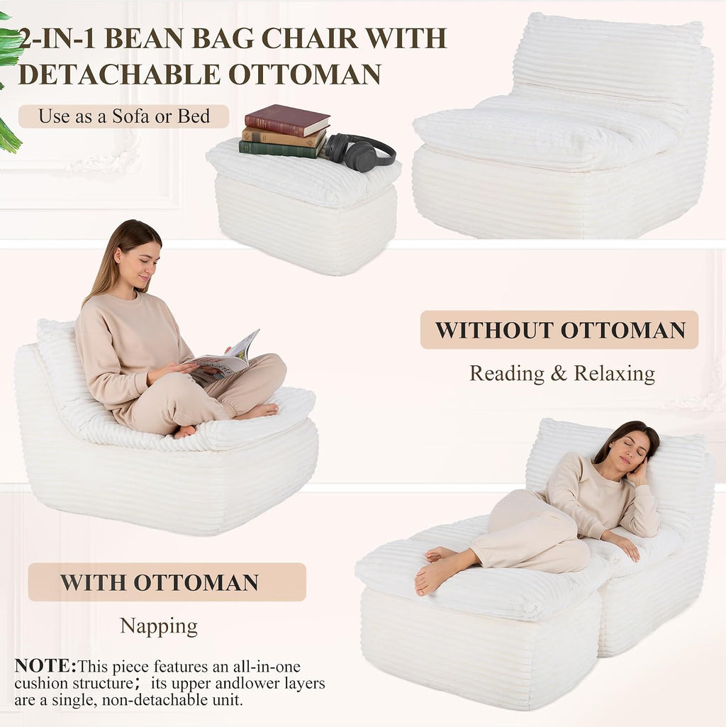 Boneless Chaise Lounge Chair Indoor, Adult Bean Bag Chair with Compressed Memory Foam, Comfy Back Support Sofa Bed Couch for Living Room Bedroom Office Apartment, No Assembly