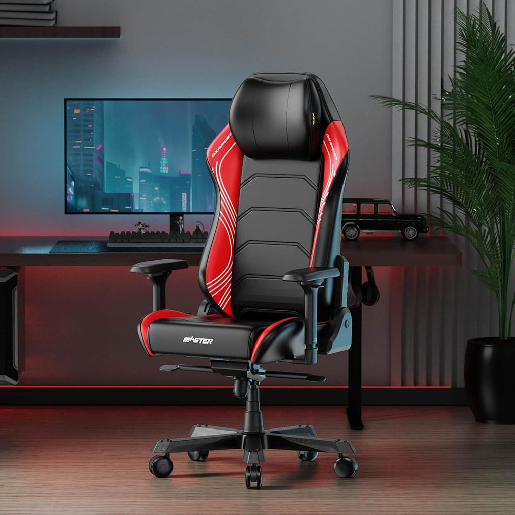DXRacer Master XL Video Gaming Chairs for Adults, Ergonomic Reclining Computer Gaming Chair, Racing Style Height Adjustable (EPU Leatherette, Black Red Line)