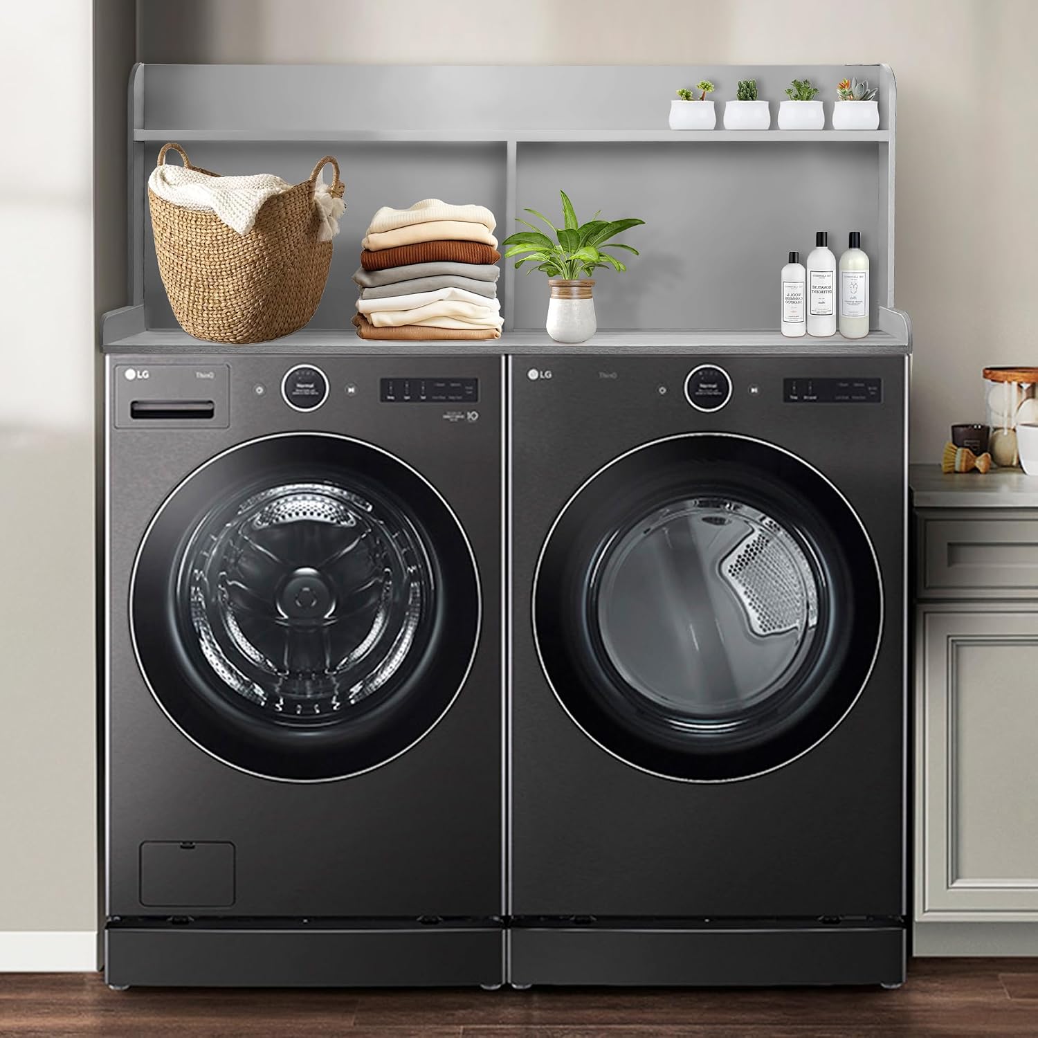 Royxen Laundry Countertop with 20' Shelf Universal Fit, Washer and Dryer Countertop with Storage Space, Gray